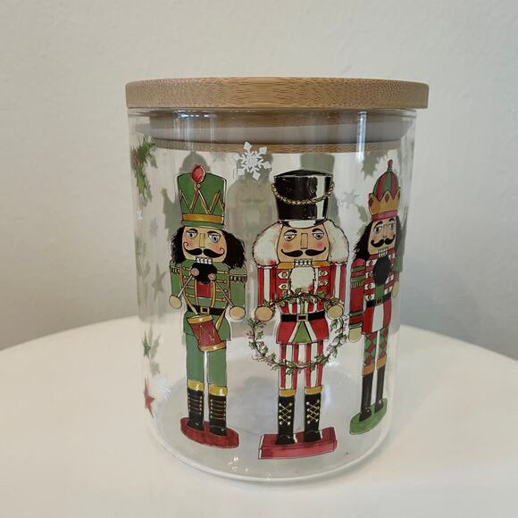 Nutcracker Themed Glass Canister Jar Vintage CHRISTMAS Storage Set of 2 New - Picture 13 of 16